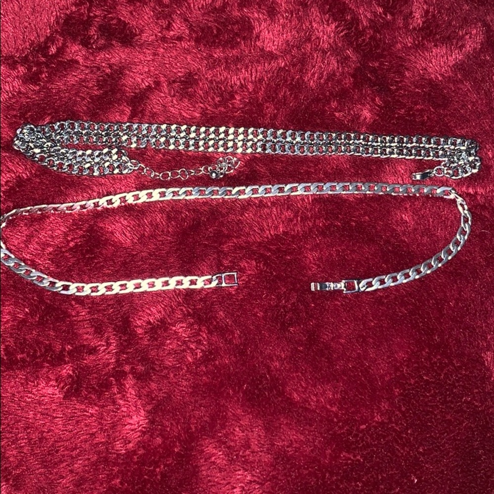 Two Silver Stainless Steel Chokers